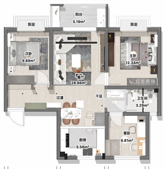 张智猿｜白马澜山2-702-89㎡-现代风格｜3室1厅1卫｜新房装修｜定制家｜全包12万｜00_04平面彩图